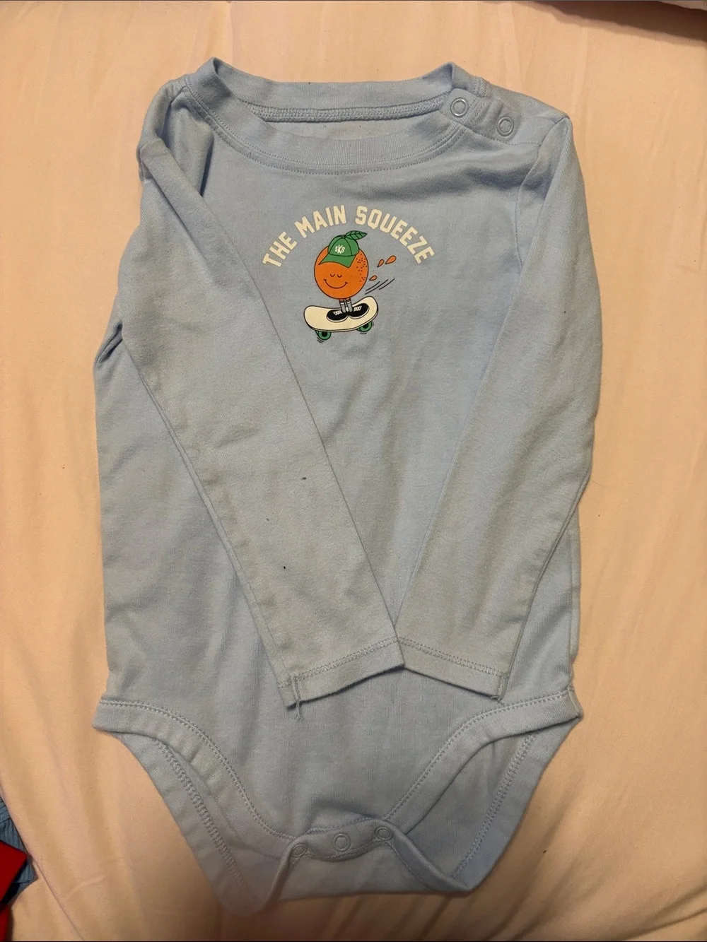 wonder nation Light Blue Long-Sleeve One-Piece with Orange Skate Graphic